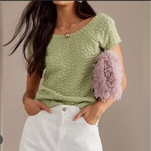 Anthropologie Maeve Socialite Popcorn Tee Retro Textured Light Green Size XS